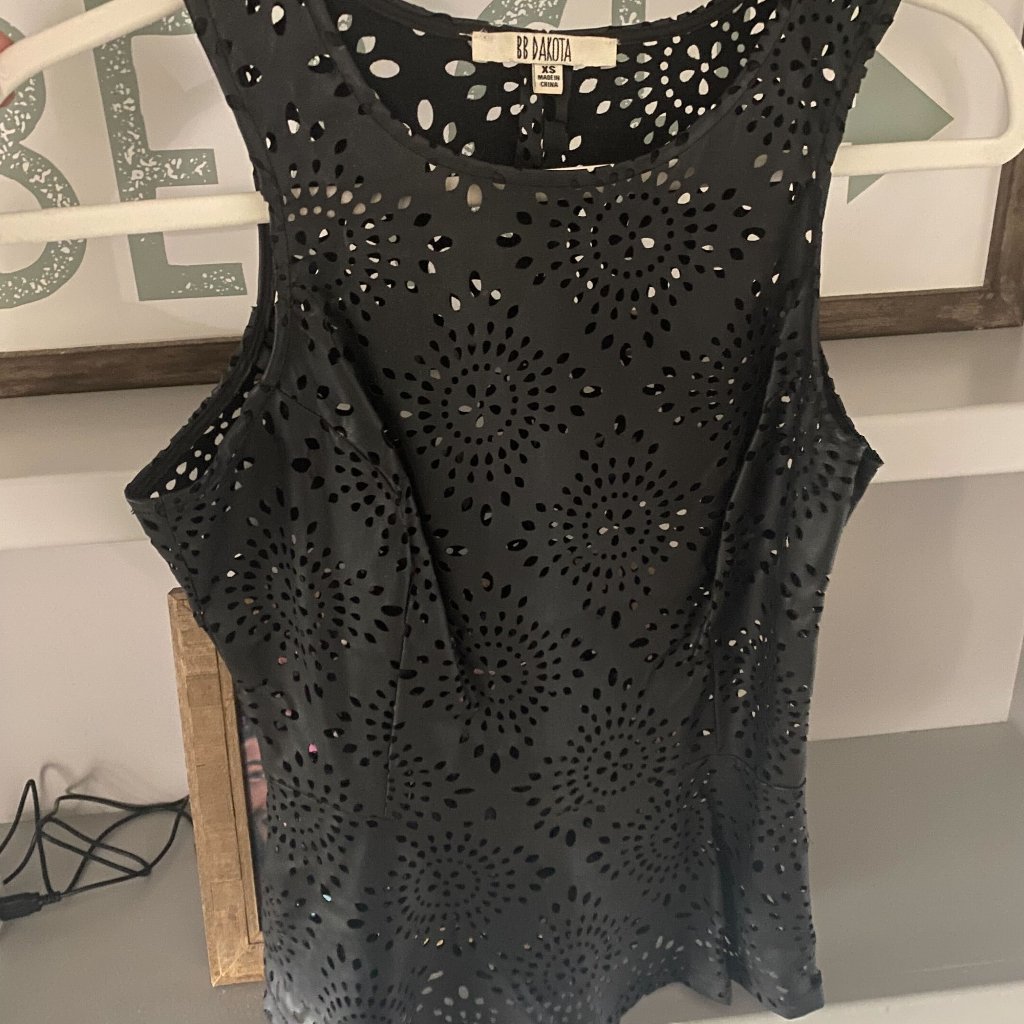 Bb Dakota Black Eyelet Peplum Top
